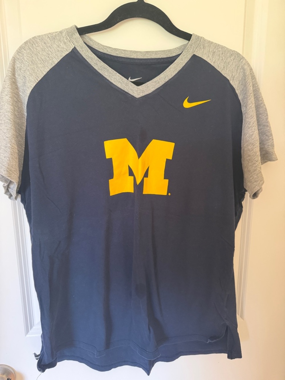 Nike Michigan Navy and Gray V-Neck Tee